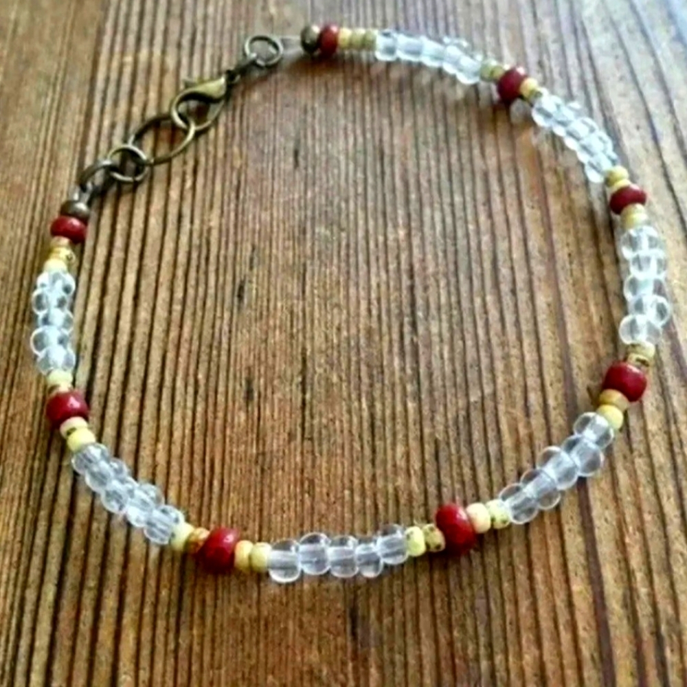 9 In. Men's Beaded Bracelet, Handmade,  Men's Boho Beach Bracelet